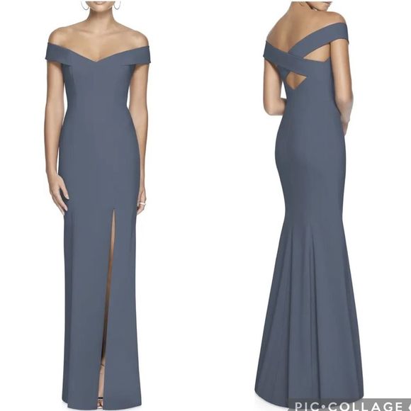 Dessy Collection 3012 Off The Shoulder Crossback Gown Silverstone 4 - Picture 1 of 10